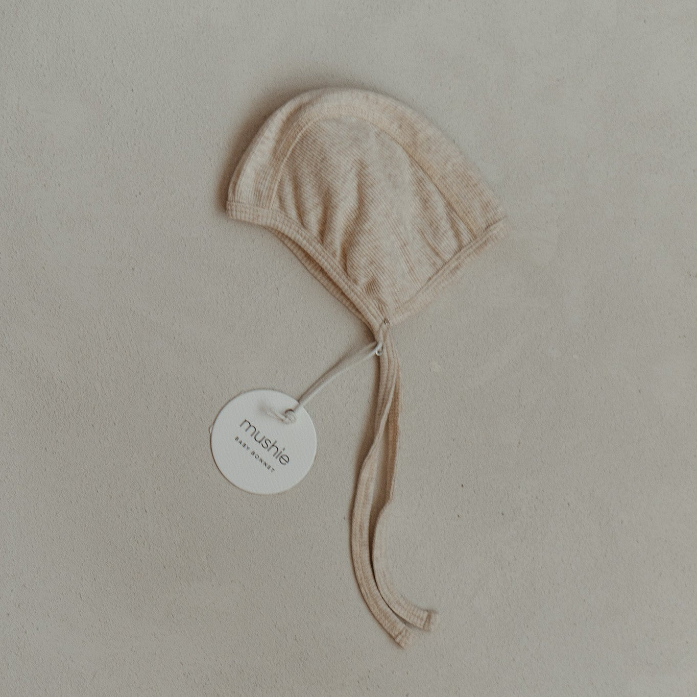 Beige Melange Ribbed Baby Bonnet