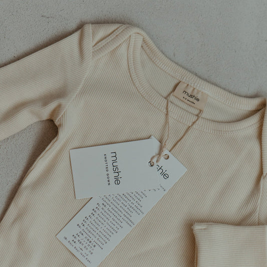 Ivory Ribbed Knotted Baby Gown