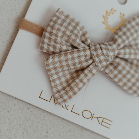 Sand Gingham Bow Headband
