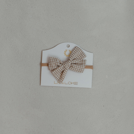 Sand Gingham Bow Headband
