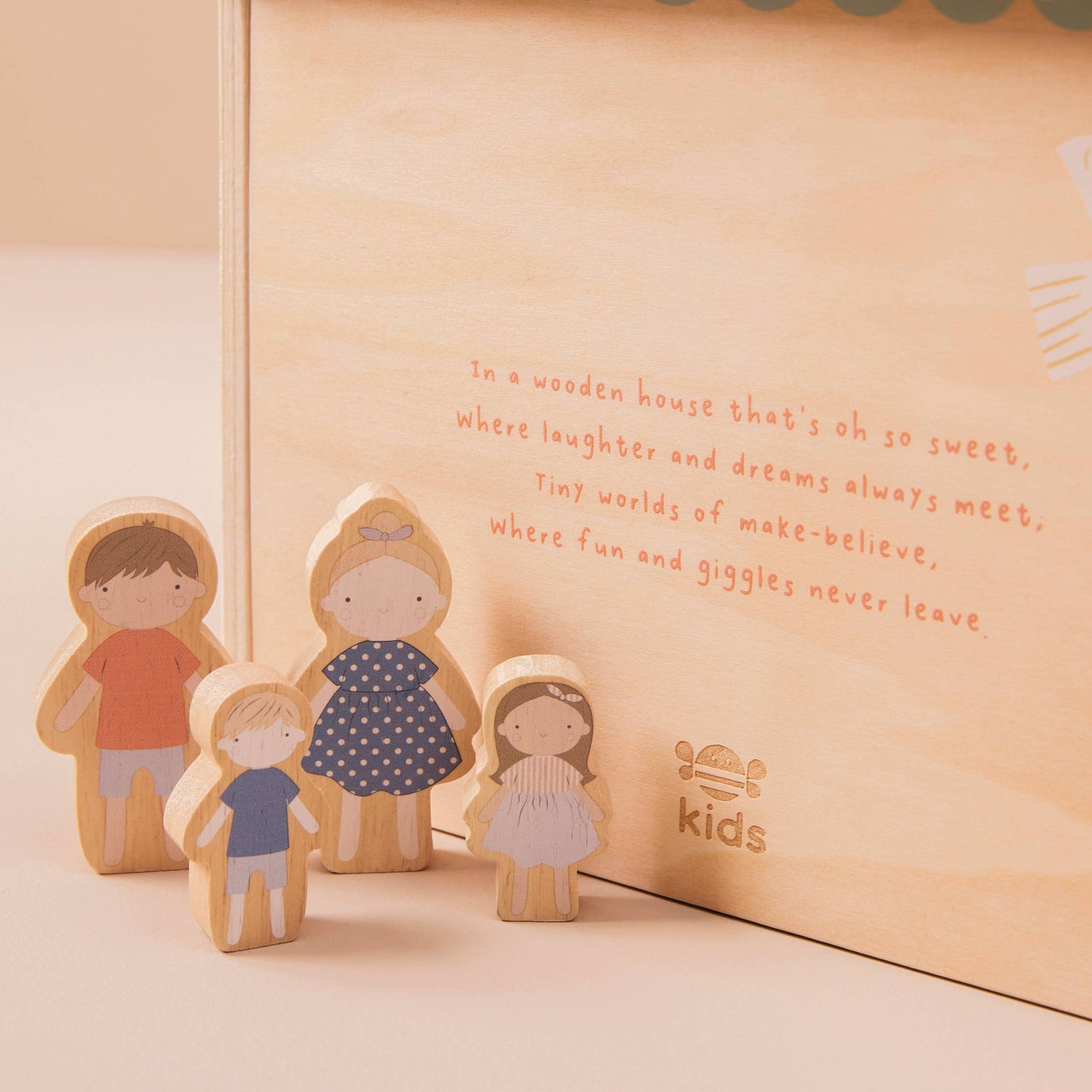 Wooden Dolls House with Family Figurines