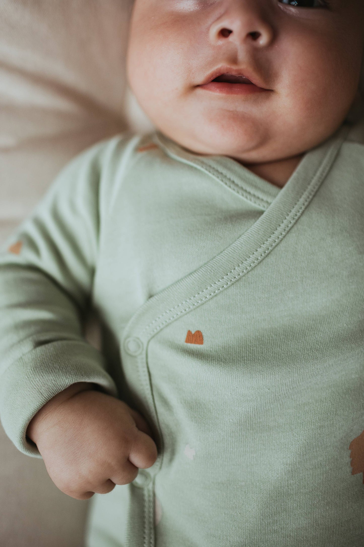 Organic Cotton Wrap Over Long Sleeve Bodysuit in Sage