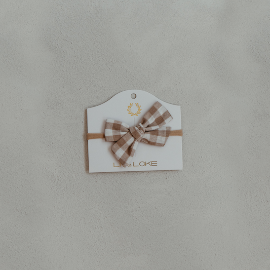 Sepia Gingham Bow Headband