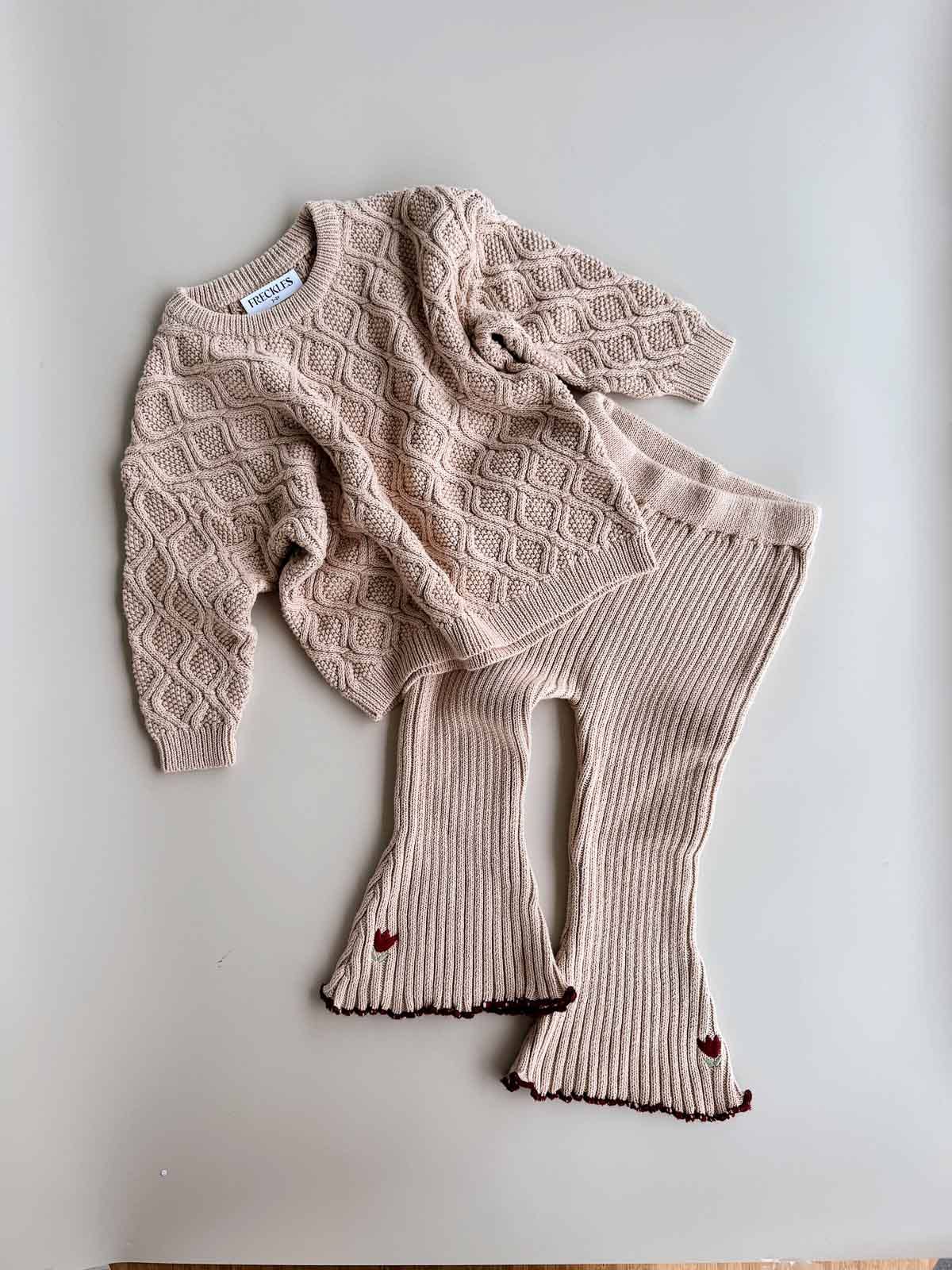 Embroidered Bell Pants - Ecru Tulip