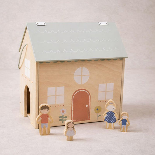 Wooden Dolls House with Family Figurines