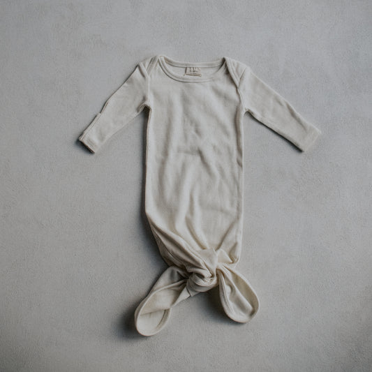 Ivory Ribbed Knotted Baby Gown