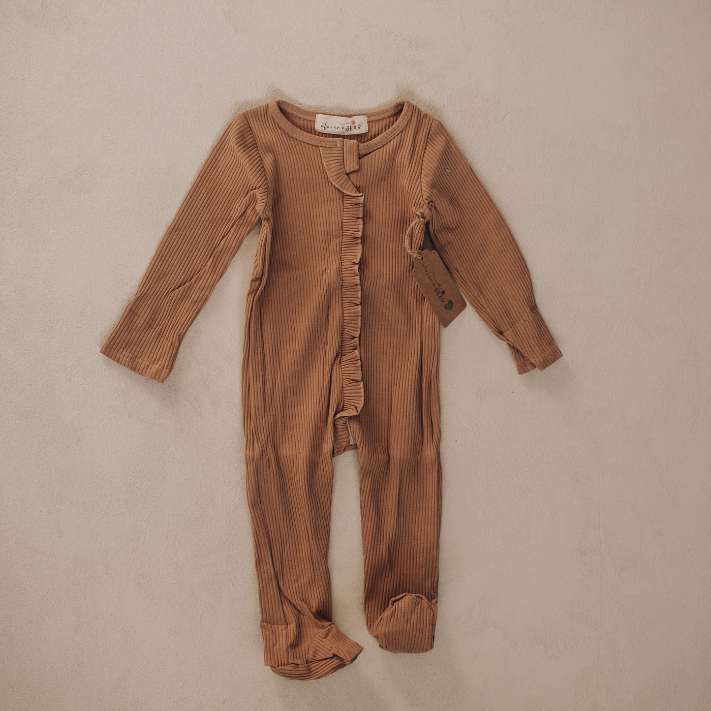 Ruffle Footed Onesie - Latte