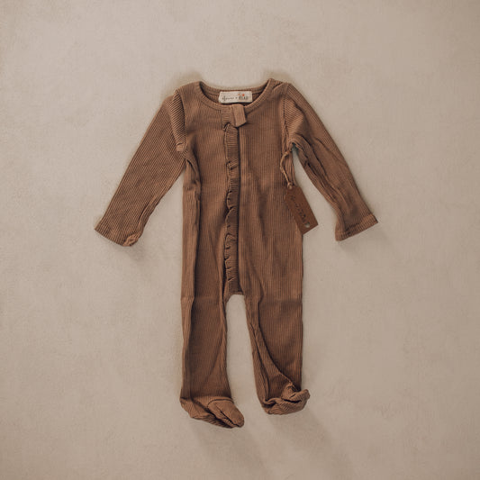 Ruffle Footed Onesie - Cappuccino