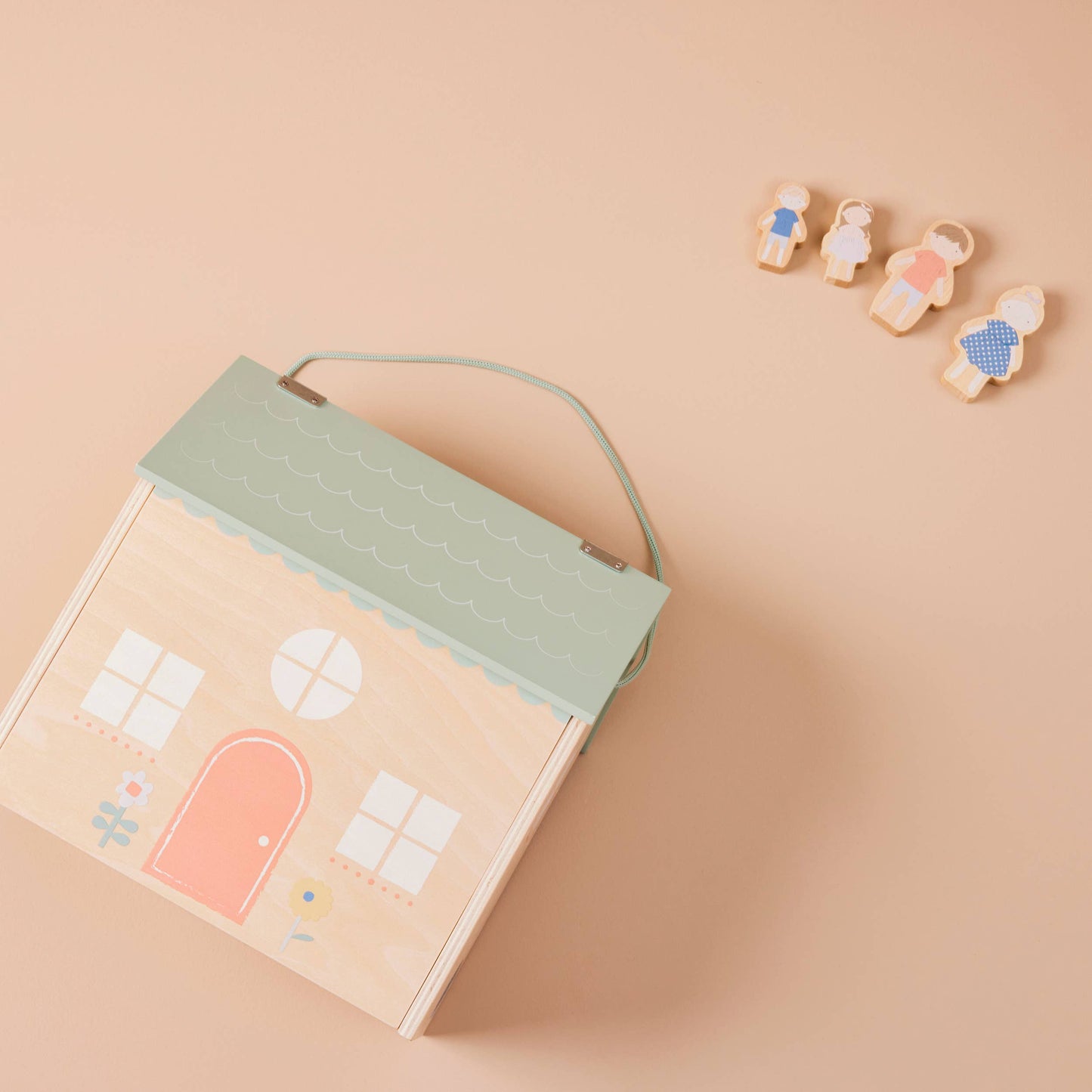 Wooden Dolls House with Family Figurines