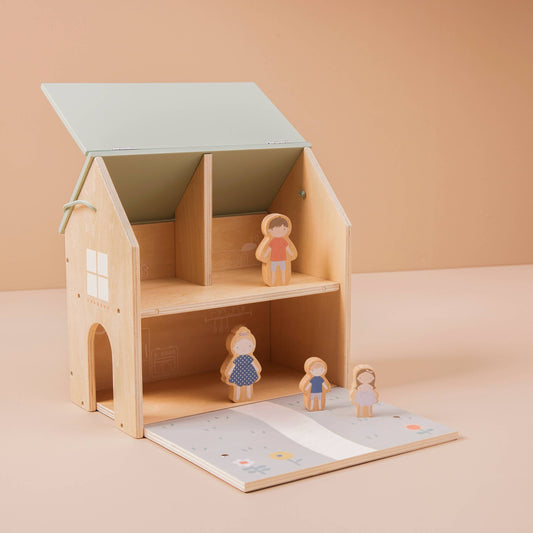 Wooden Dolls House with Family Figurines